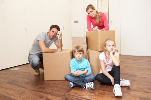 Removal boxes and packed belongings for Maidavale flat moving day